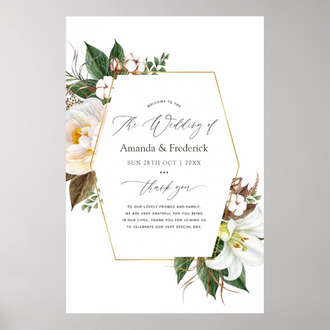Gold Floral Geometric Wedding Welcome Poster (Front)