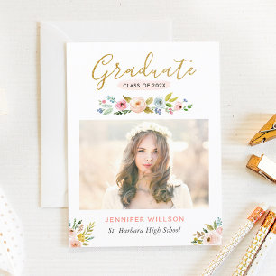 Gold Floral Graduation Party Invitation