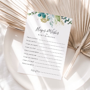 Gold Floral Green Baby Shower Hopes & Wishes Card