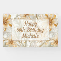 Gold Floral Happy 90th Birthday 