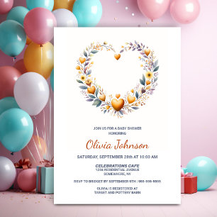 Gold Floral Heart Baby Shower Invitation