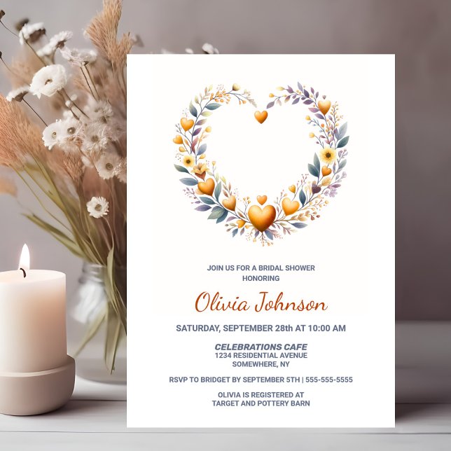 Gold Floral Heart Bridal Shower Invitation (Creator Uploaded)
