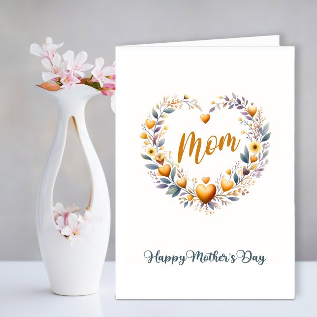 Gold Floral Heart Mother's Day Holiday Card (Creator Uploaded)