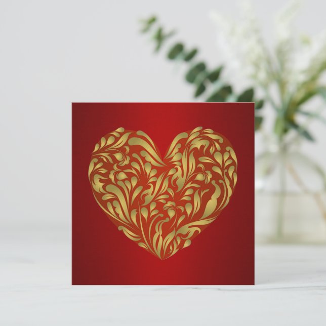Gold Floral Heart on Red (Standing Front)