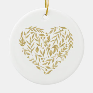 Gold Floral Heart Wedding Mr & Mrs Date Location Ceramic Tree Decoration