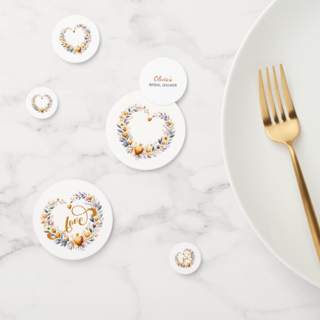 Gold Floral Hearts Bridal Shower Confetti (Group)