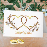 Gold Floral Hearts Wedding Greeting Card<br><div class="desc">Elegant wedding greeting card done in white,  with graphics of two intertwined golden hearts with gold tone floral decorations.  Personalise any of the text fields to read what you want.</div>
