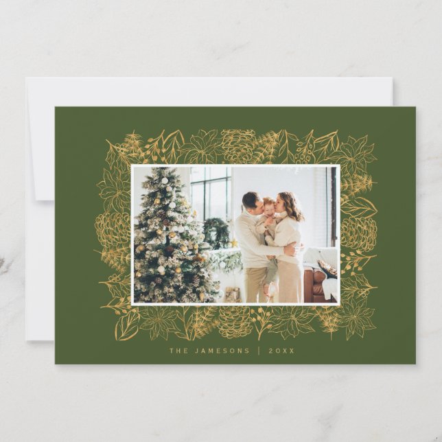 Gold Floral Holiday Card (Front)