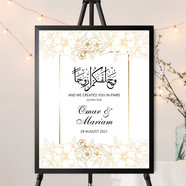 Gold Floral Islamic Wedding Welcome Sign Poster (Creator Uploaded)
