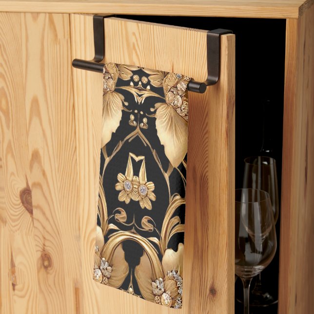Gold Floral Kitchen Towels (Thirds Fold)