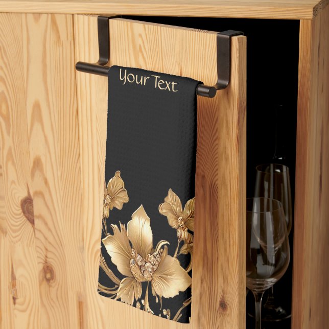 Gold Floral Kitchen Towels (Thirds Fold)