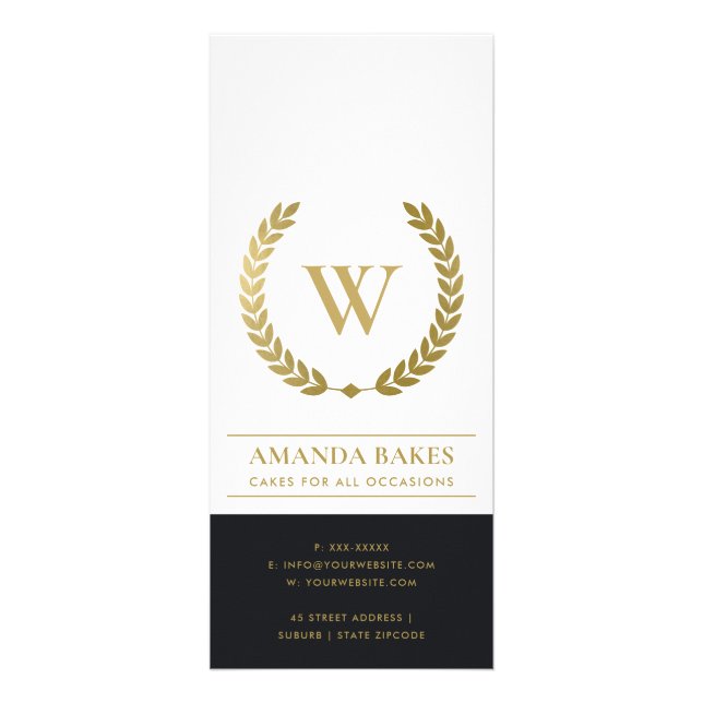 GOLD FLORAL LAUREL WREATH INITIAL PRICE SERVICE RACK CARD (Back)