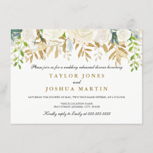 Gold Floral Leaf Rehearsal Dinner Invite