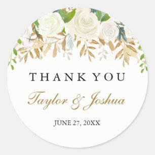 Gold Floral Leaf Thank You Wedding Sticker