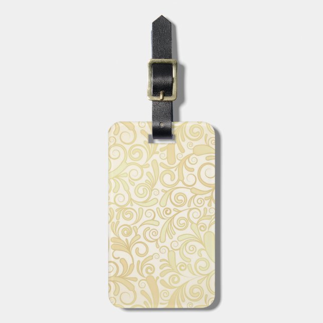Gold floral leaves pattern luggage tag (Front Vertical)
