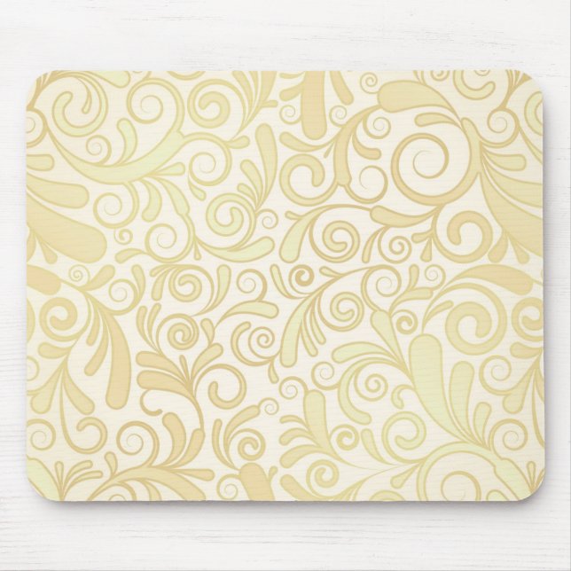 Gold floral leaves pattern mouse pad (Front)