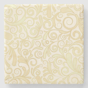 Gold floral leaves pattern stone coaster