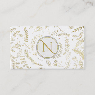 Gold Floral Leaves Rustic Wedding Botanical Business Card