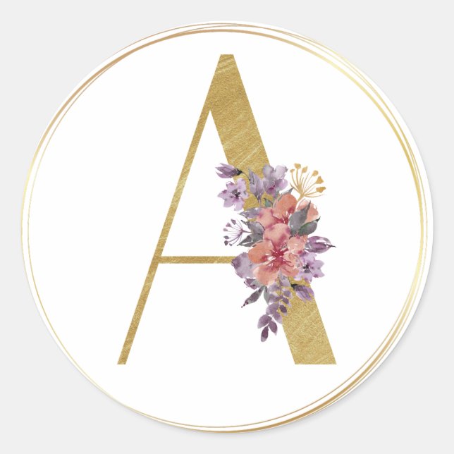 Gold Floral Letter A Monogram Seal (Front)