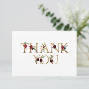 Gold Floral Letters Elegant Chic White Thank You Card