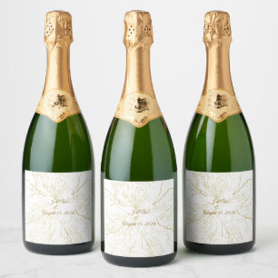 Gold Floral Line Art Botanical Wedding Sparkling Wine Label