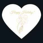 Gold Floral Line Art Happy Holiday Heart Sticker<br><div class="desc">Seal your holiday envelopes or decorate your favors with this charming heart-shaped sticker. The floral sketch and "Happy Holiday!" script bring a festive yet refined touch to your seasonal preparations.</div>