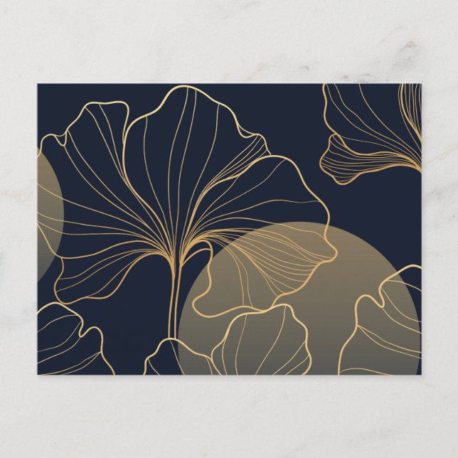 Gold floral line art postcard (Front)