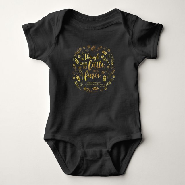 Gold Floral Little But Fierce William Shakespeare Baby Bodysuit (Front)
