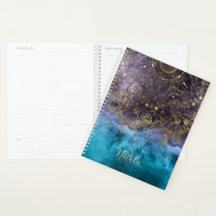 Gold floral mandala and confetti image planner