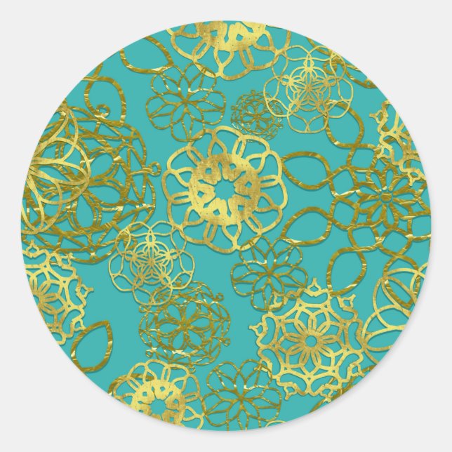 Gold Floral Mandalas Wedding Bridal Shower Party Classic Round Sticker (Front)