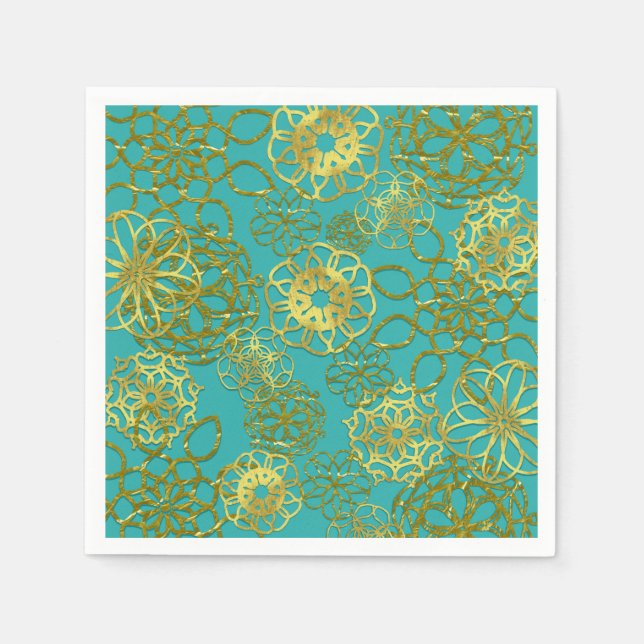Gold Floral Mandalas Wedding Bridal Shower Party Napkin (Front)