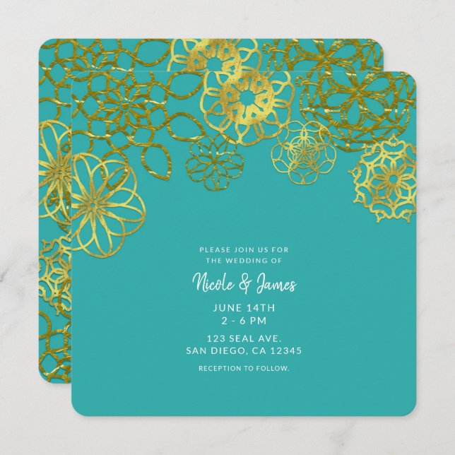 Gold Floral Mandalas Wedding Party Invitation (Front/Back)