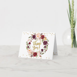 Gold Floral Marsala Fall in Love Thank You Card