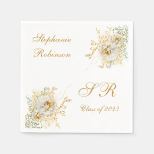 Gold Floral Monogram Graduation Napkin