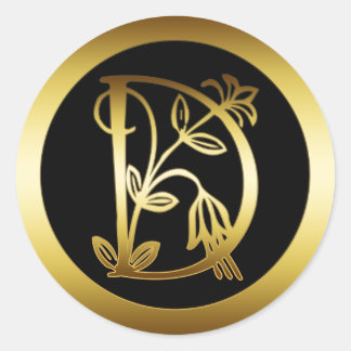 GOLD FLORAL MONOGRAM LETTER D CLASSIC ROUND STICKER