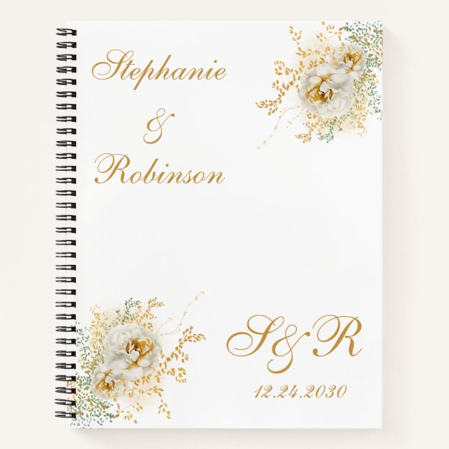Gold Floral Monogram Logo Wedding Planner Notebook (Front)