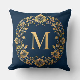 🌸 Gold Floral Monogram M Elegant Home Decor ✨ Cushion