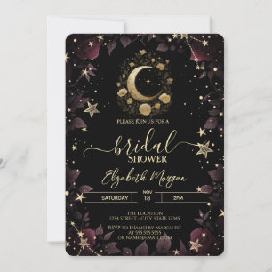 Gold Floral Moon,Stars Roses Bridal Shower Invitation