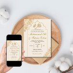 Gold Floral Mosque Elegance Muslim Wedding Nikah Invitation<br><div class="desc">Gold Floral Mosque Elegance Muslim Wedding Nikah Invitation especially design for muslim couple who plan to host a muslim islamic wedding, nikah or walima event. This invitation design with bismillah calligraphy, and also surah an-naba verse 8 with their translations and also easily personalised and customised for detail of name of...</div>