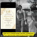 Gold Floral Mosque Elegance Muslim Wedding Nikah Invitation<br><div class="desc">Gold Floral Mosque Elegance Muslim Wedding Nikah Invitation especially design for muslim couple who plan to host a muslim islamic wedding, nikah or walima event. This invitation design with bismillah calligraphy, and also surah an-naba verse 8 with their translations and also easily personalised and customised for detail of name of...</div>