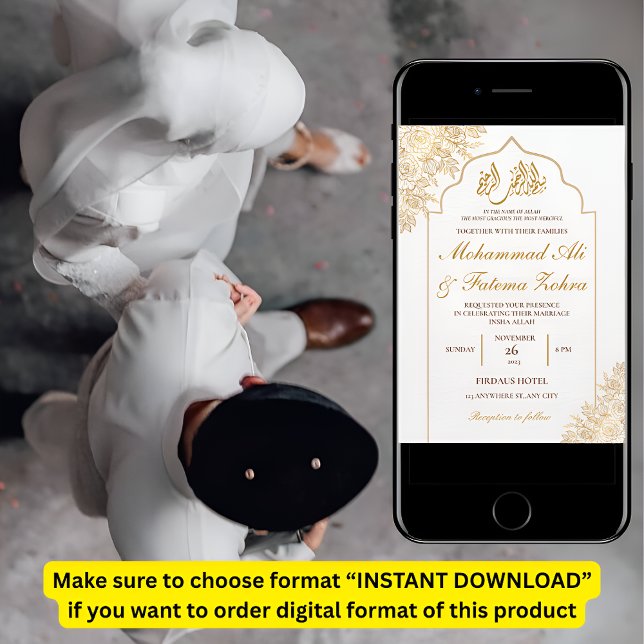 Gold Floral Mosque Elegance Muslim Wedding Nikah Invitation (Creator Uploaded)
