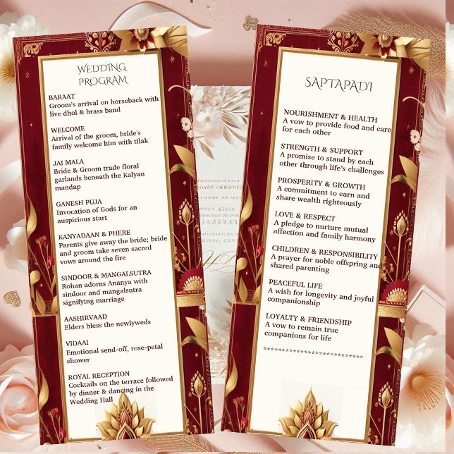 Gold Floral Motif Ornate Asymmetric Indian Wedding Programme (Gold Floral Motif Ornate Asymmetric Indian Wedding Program)