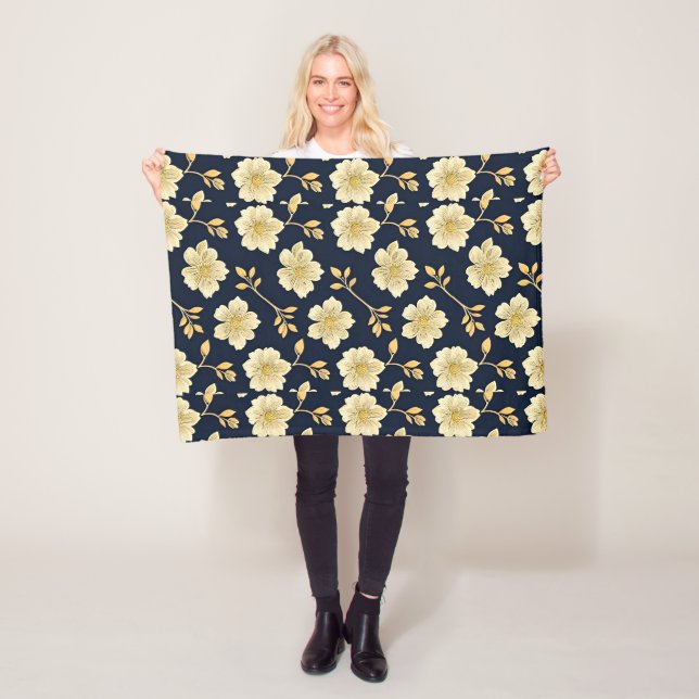 Gold Floral Motifs Fleece Blanket (In Situ)