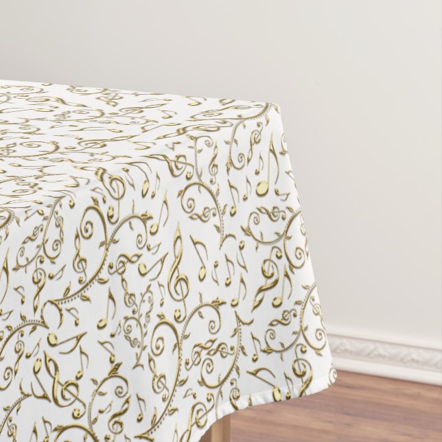 Gold Floral Music Pattern On White or Any Colour Tablecloth (In Situ)