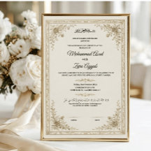 Gold Floral Muslim Nikkah Nama Certificate Poster