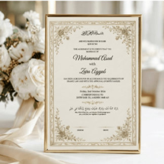 Gold Floral Muslim Nikkah Nama Certificate Poster