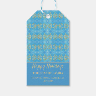 Gold Floral on Blue Gift Tags
