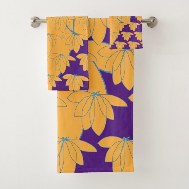 Gold Floral On Royal Purple  Bath Towel Set (Insitu)