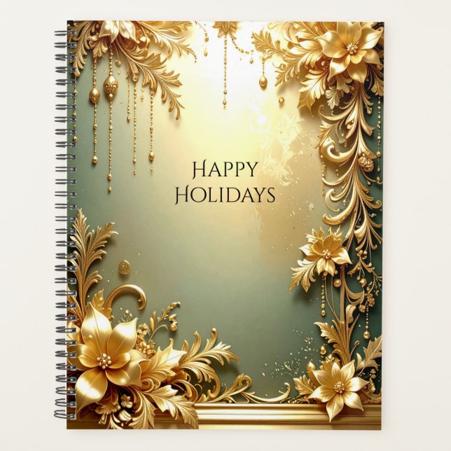 Gold Floral Ornaments Holiday Planner (Front)