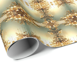 Gold Floral Ornaments Holiday Wrapping Paper